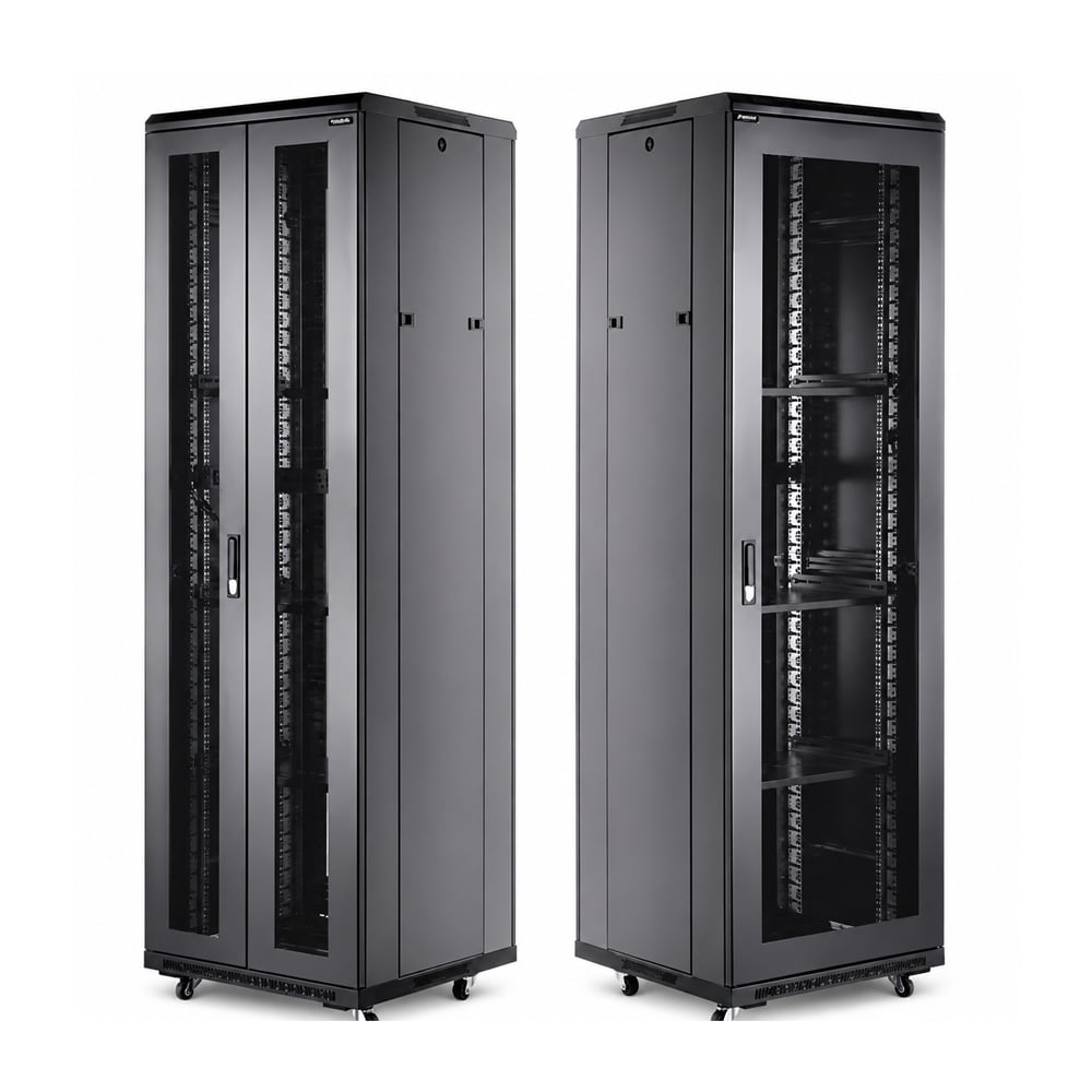 GABINETE RACK CERRADO XTRING SERIE A3 A36042 42U CON BANDEJA Y VENTILADORES COLOR NEGRO - 1