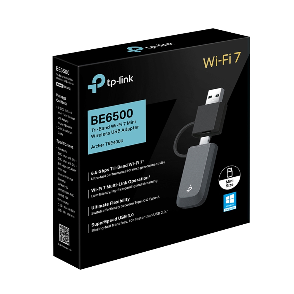 ADAPTADOR USB WIFI TP-LINK ARCHER TBE400U 6500 MBPS TRI BANDA WIFI 7 - 1