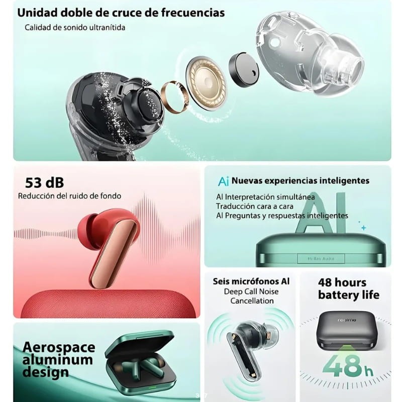 AUDIFONO REALME BUDS AIR 7 PRO ANC IP55 V.B 5.4 - ROJO - 5