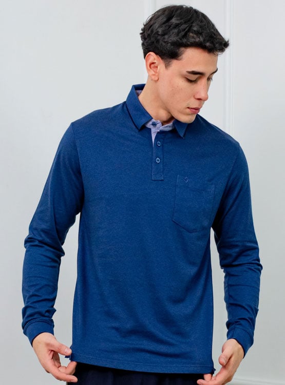 POLO BOX REGULAR FIT CABALLERO ML - PIQUE LYCRADO - 1