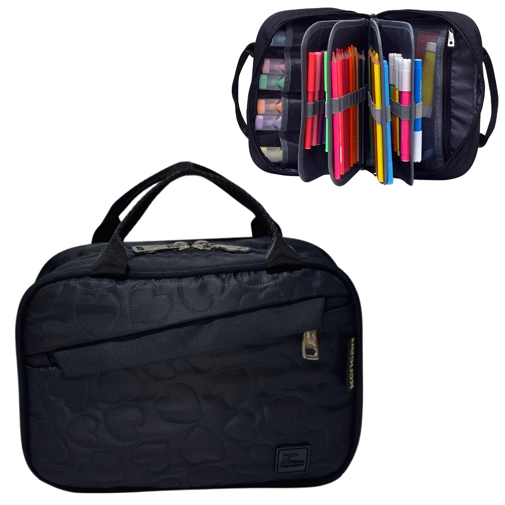 CARTUCHERA ORGANIZADORA XL KENGAR NEGRO CORAZÓN - 1