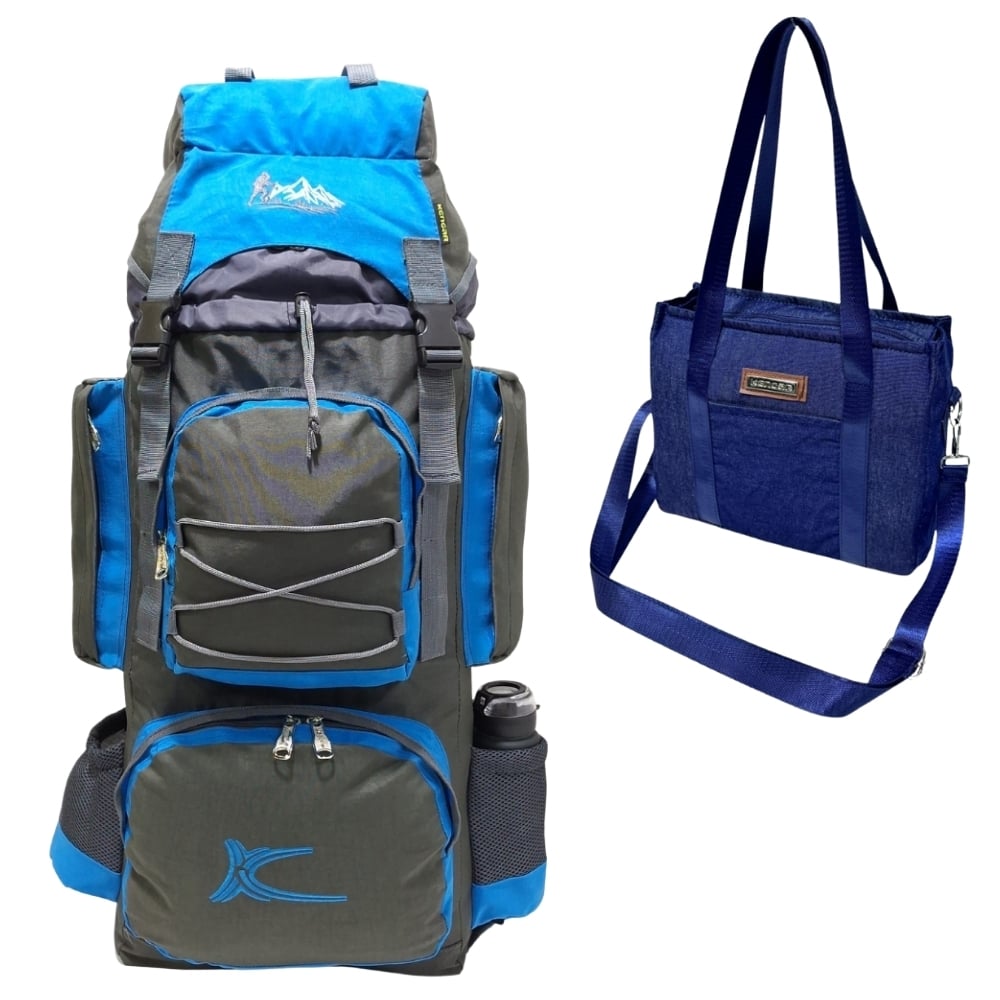 PROMOCIÓN MOCHILA DE CAMPING N3 KENGAR PLOMO-TURQUESA + BOLSO PUFFER XS JEAN - 1