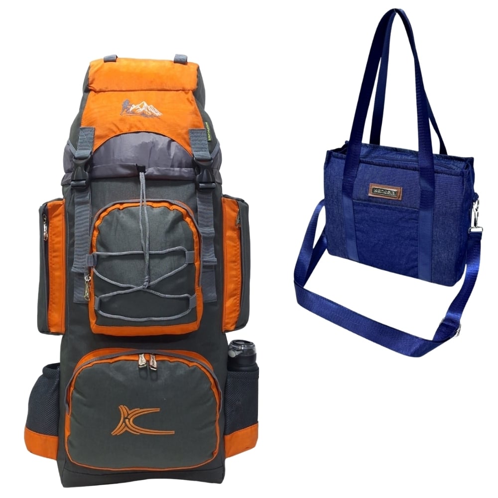 PROMOCIÓN MOCHILA DE CAMPING N3 KENGAR PLOMO-NARANJA + BOLSO PUFFER XS JEAN - 1