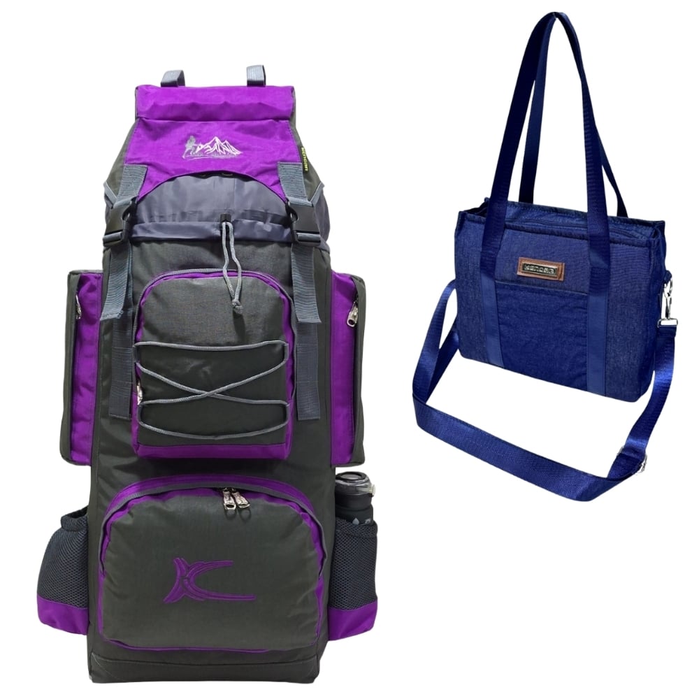 PROMOCIÓN MOCHILA DE CAMPING N3 KENGAR PLOMO-UVA + BOLSO PUFFER XS JEAN - 1
