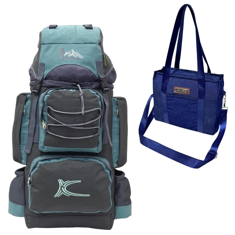 PROMOCIÓN MOCHILA DE CAMPING N3 KENGAR PLOMO-VERDE JADE + BOLSO PUFFER XS JEAN - 1
