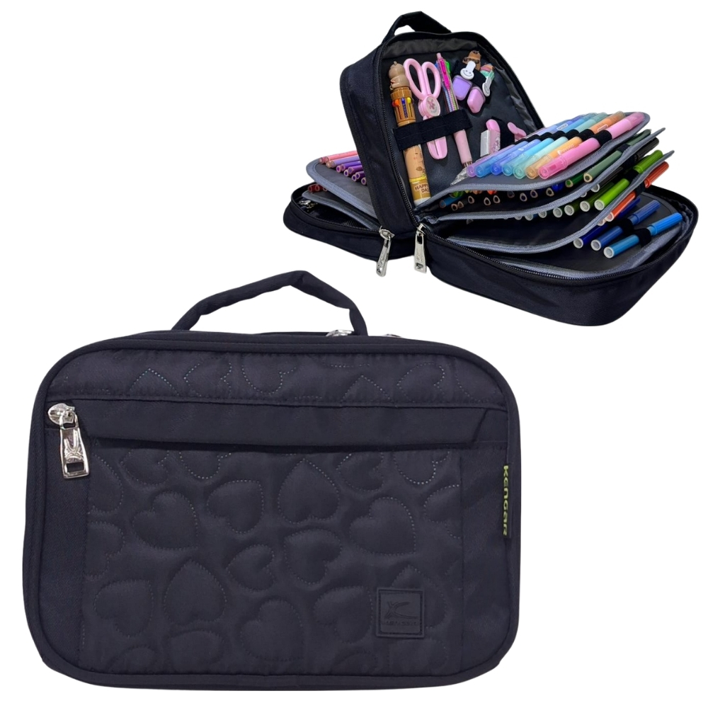 CARTUCHERA ORGANIZADORA PENCIL KENGAR - NEGRO CORAZÓN - 1