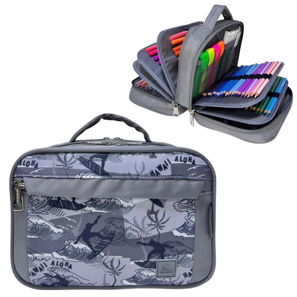 CARTUCHERA ORGANIZADORA PENCIL KENGAR - PLOMO PLATA ESTAMPADO - 1