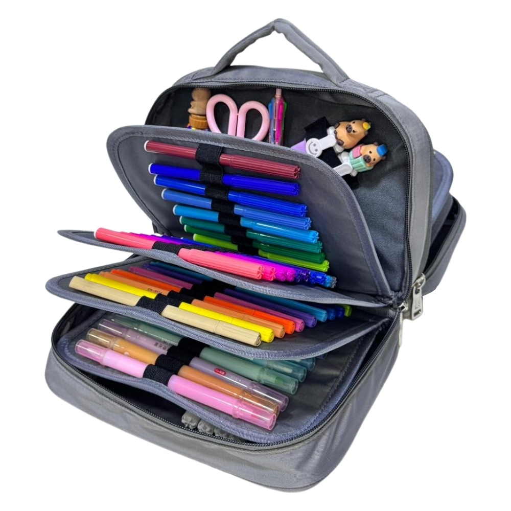CARTUCHERA ORGANIZADORA PENCIL KENGAR - PLOMO PLATA ESTAMPADO - 3