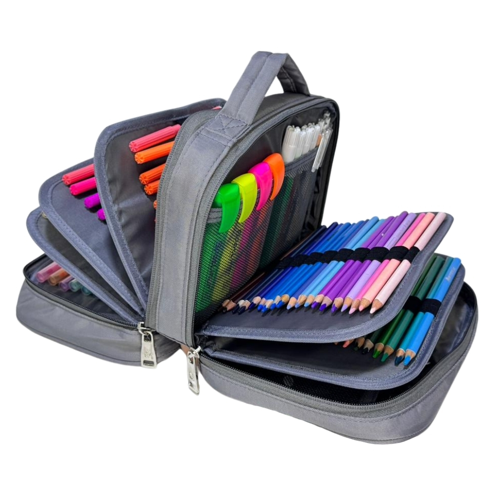 CARTUCHERA ORGANIZADORA PENCIL KENGAR - PLOMO PLATA ESTAMPADO - 4