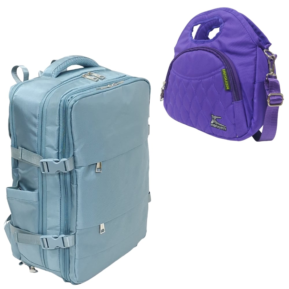 MOCHILA VIAJERA VERDE PASTEL + LONCHERA MAGIC MORADO DE REGALO - 1