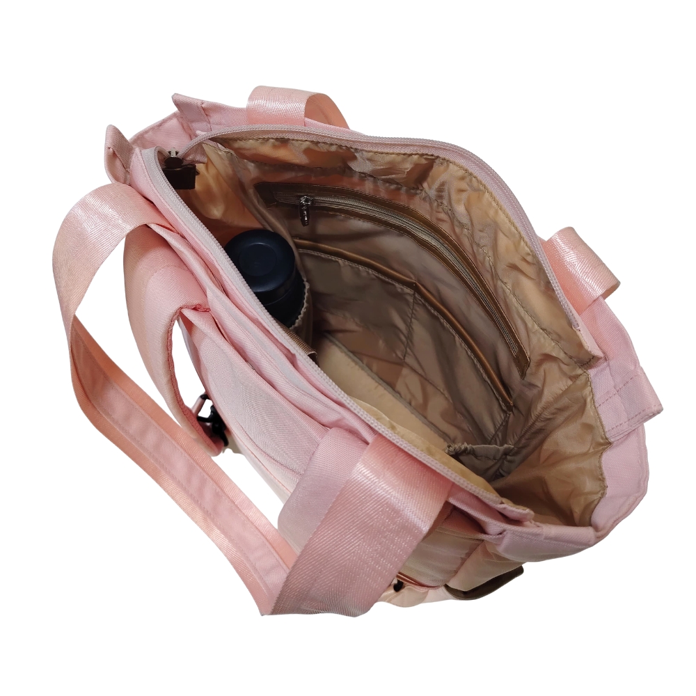 BOLSO MOCHILA VIAJERA MODELO RENATA - ROSA PASTEL - 3