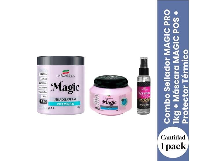 COMBO SELLADOR MAGIC PRO 1KG + MÁSCARA MAGIC POS + PROTECTOR TÉRMICO – RUTINA PRO COMPLETA - 1