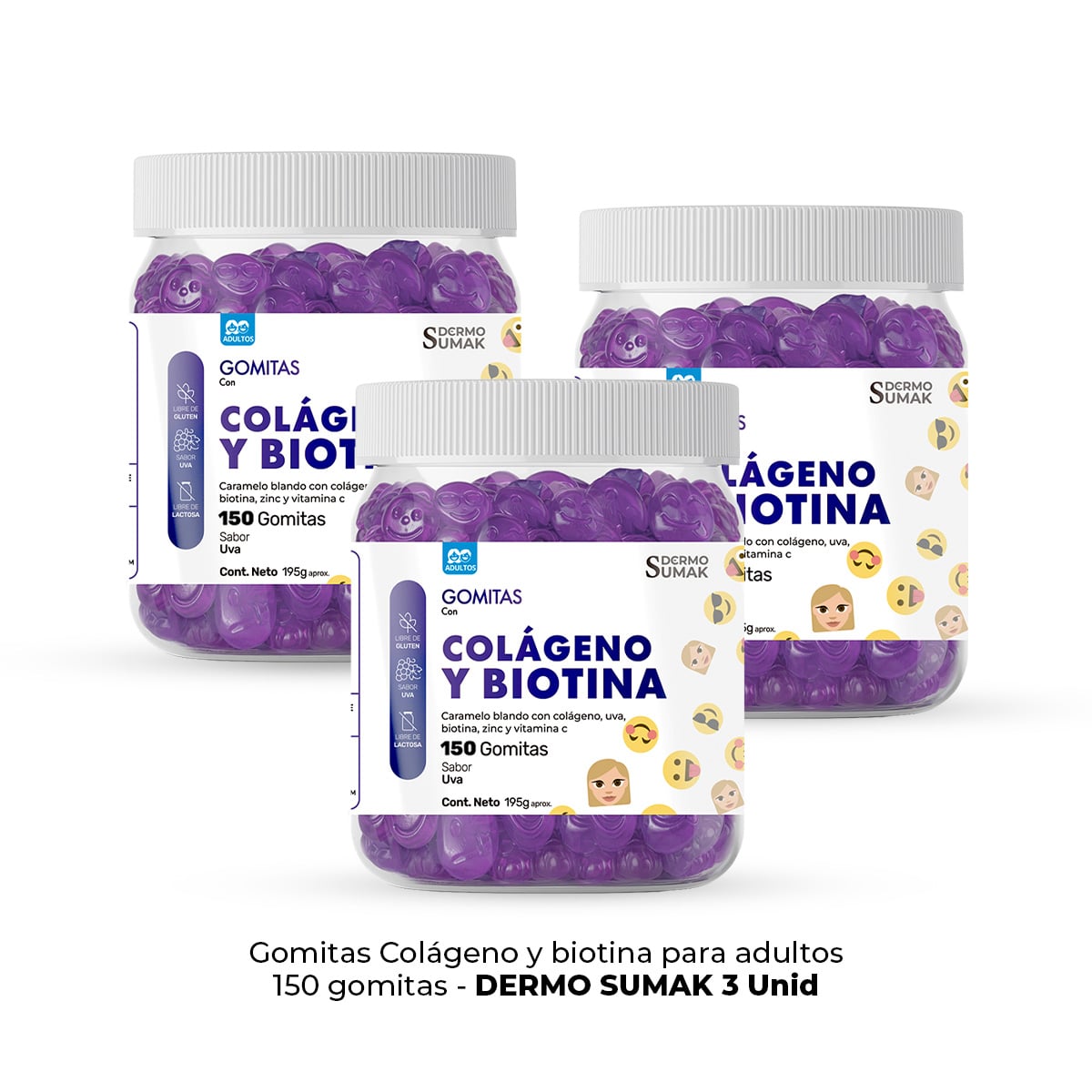 GOMITAS COLÁGENO Y BIOTINA - ADULTO DERMO SUMAK 3 UNIDADES - 1