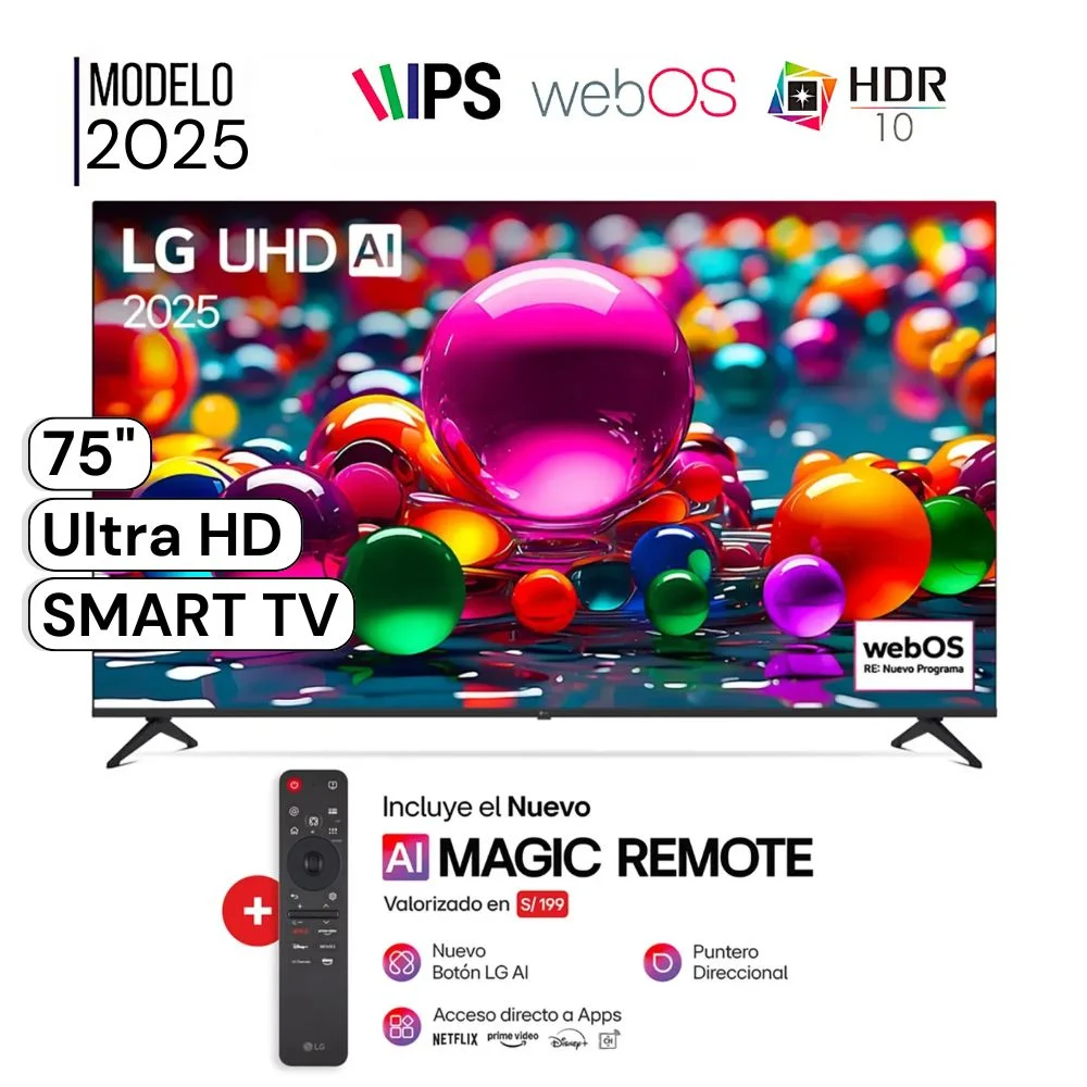 TELEVISOR LG 75' PULG. UHD 4K SMART TV THINQ AI 75UA8050PSA MODELO 2025 - NEGRO - 1