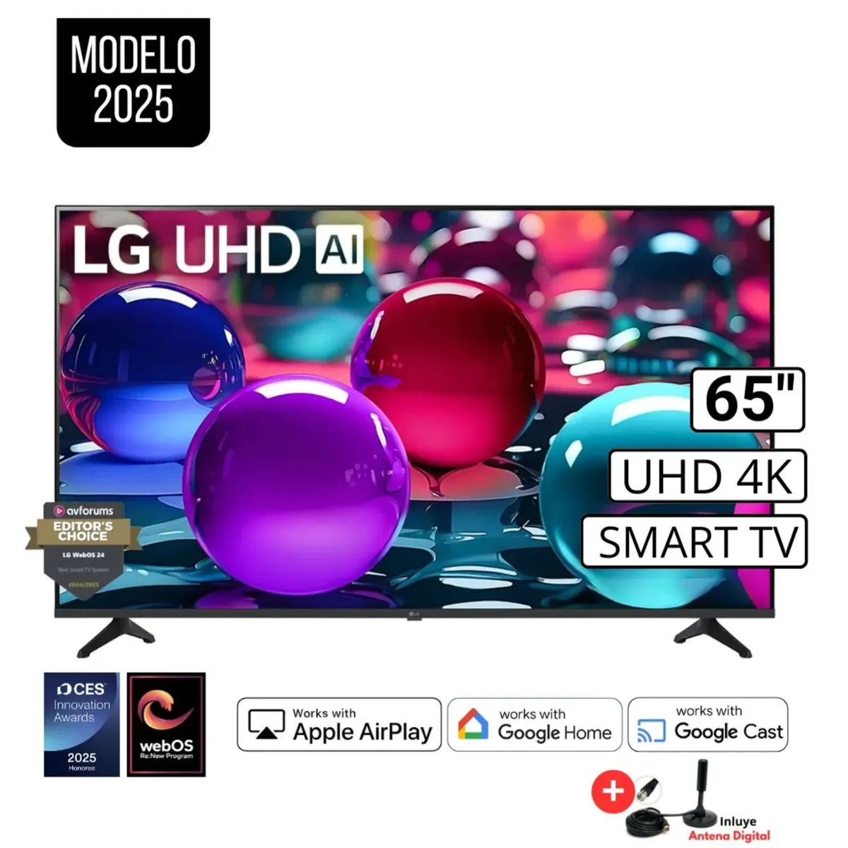 TELEVISOR SMART TV LG LED UHD 65' 4K THINQ AI 65UA7300PSB 2025 + ANTENA DIGITAL - 1