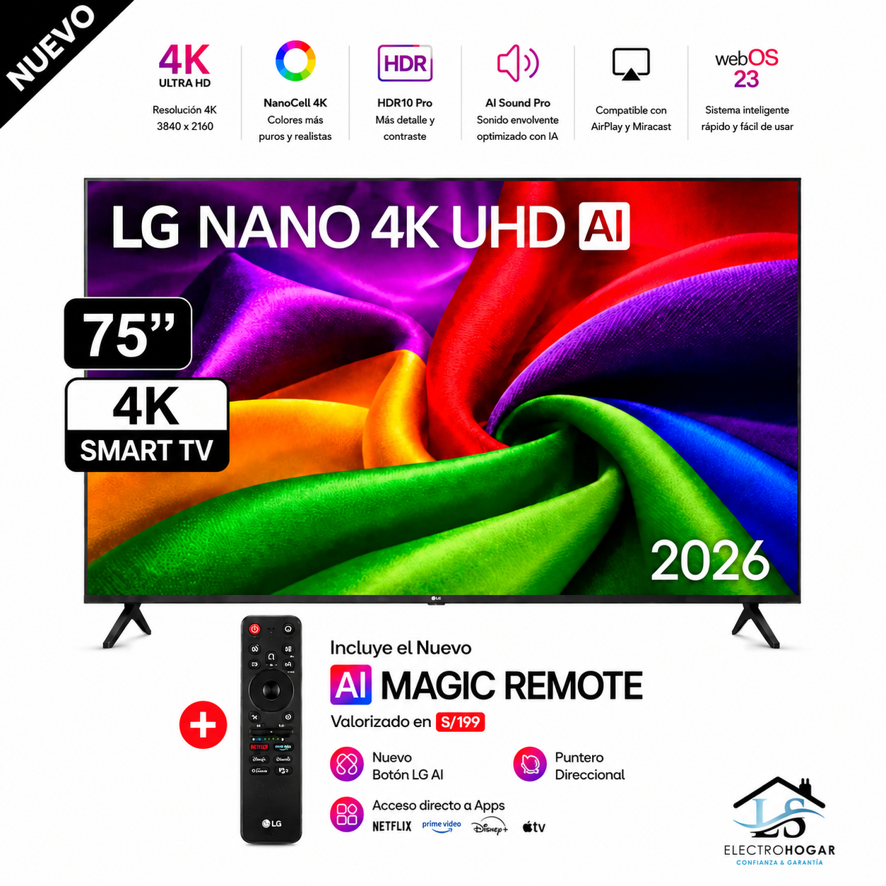 TELEVISOR LG 75' NANO AI SMART TV 4K UHD 75NU800BPSB 2026 - 1