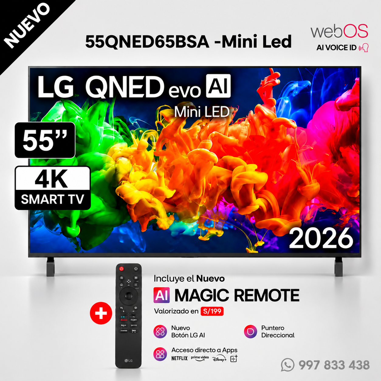 TELEVISOR LG 55' PULG SMART TV MINILED QNED 4K 55QNED65BSA 2026 - 1