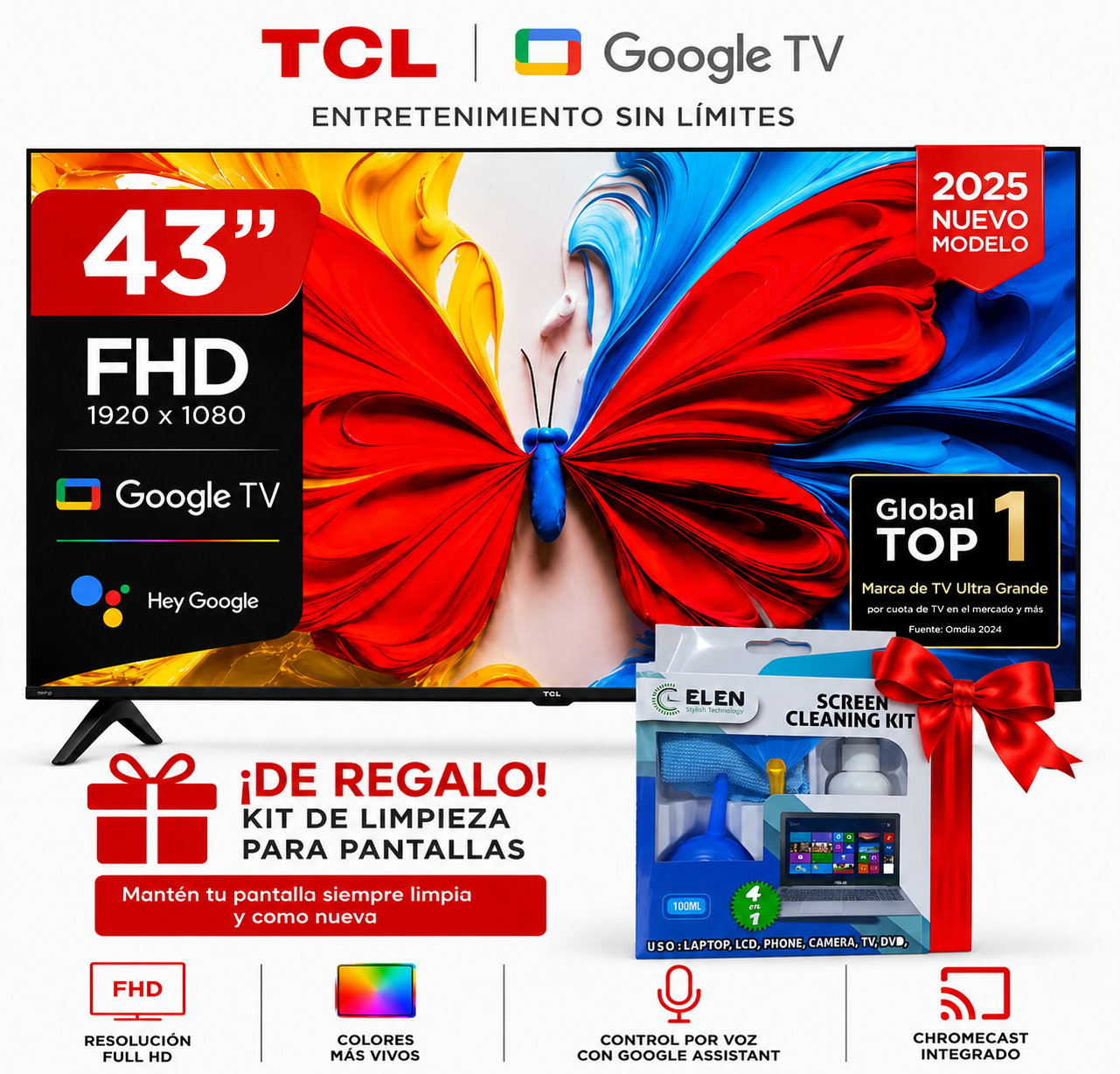 TELEVISOR TCL QLED 43 FULL HD SMART TV 43S5K+KITS DE LIMPIEZA DE TV - 1