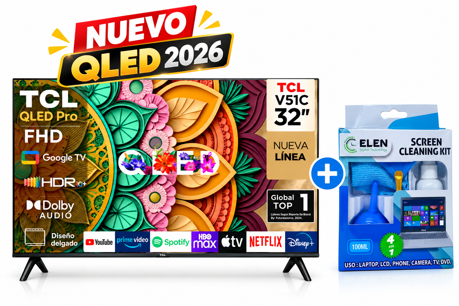 TELEVISOR TCL QLED 32' FHD SMART TV GOOGLE TV 32V51C - 1