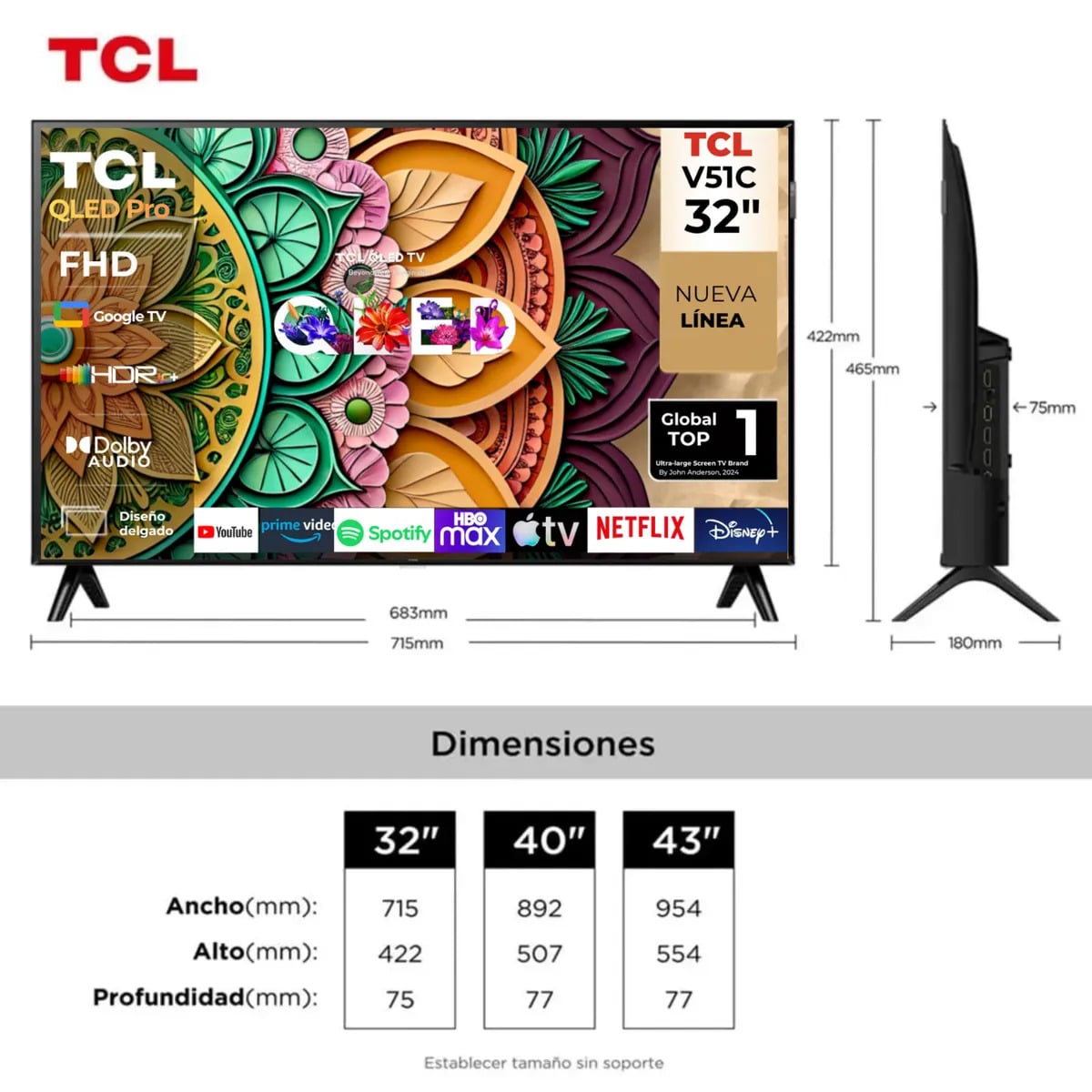 TELEVISOR TCL QLED 32' FHD SMART TV GOOGLE TV 32V51C - 3