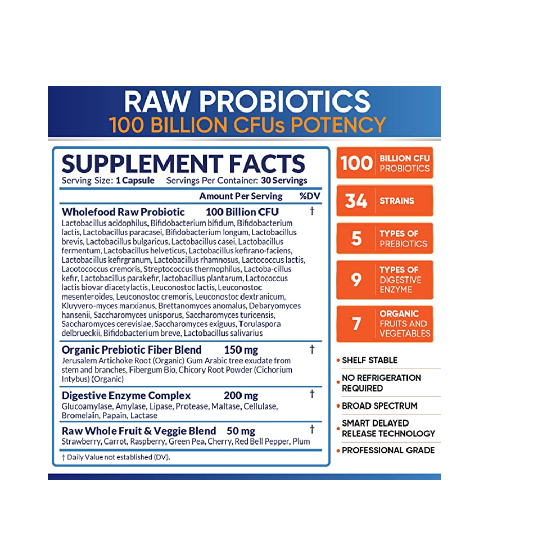 WHOLESOME WELLNESS RAW PROBIOTIC 100 BILLION CFU 30 CÁPSULAS DURAS - 2