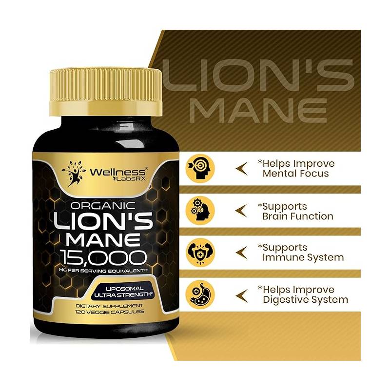 WELLNESS LABSRX ORGANIC LIONS MANE 15,000MCG 120 CAPSULAS VEGANAS - 2