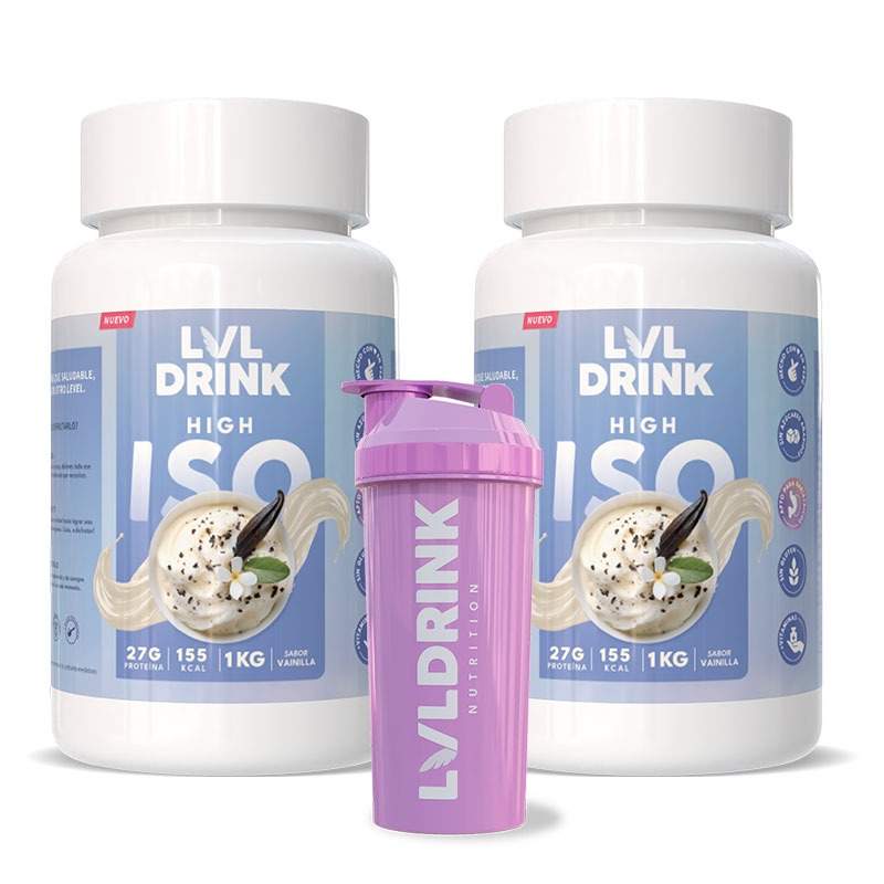 PACK DOBLE PROTEÍNA ISO 1KG LVLDRINK DE VAINILLA CON SHAKER - 1