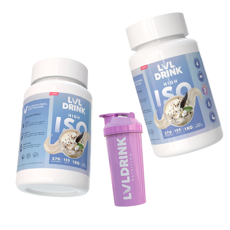 PACK DOBLE PROTEÍNA ISO 1KG LVLDRINK DE VAINILLA CON SHAKER - 2