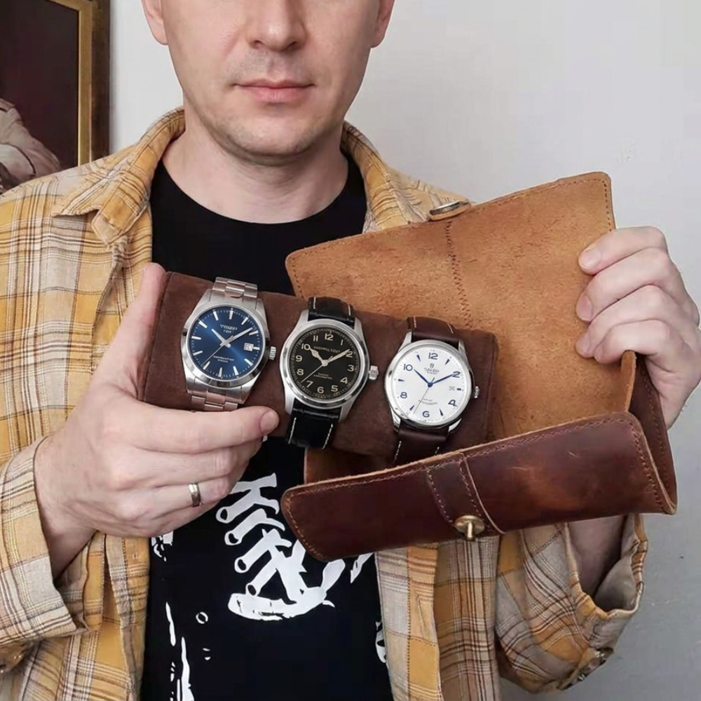 TRAVEL WATCH CASE CUERO PARA 3 RELOJES - 4