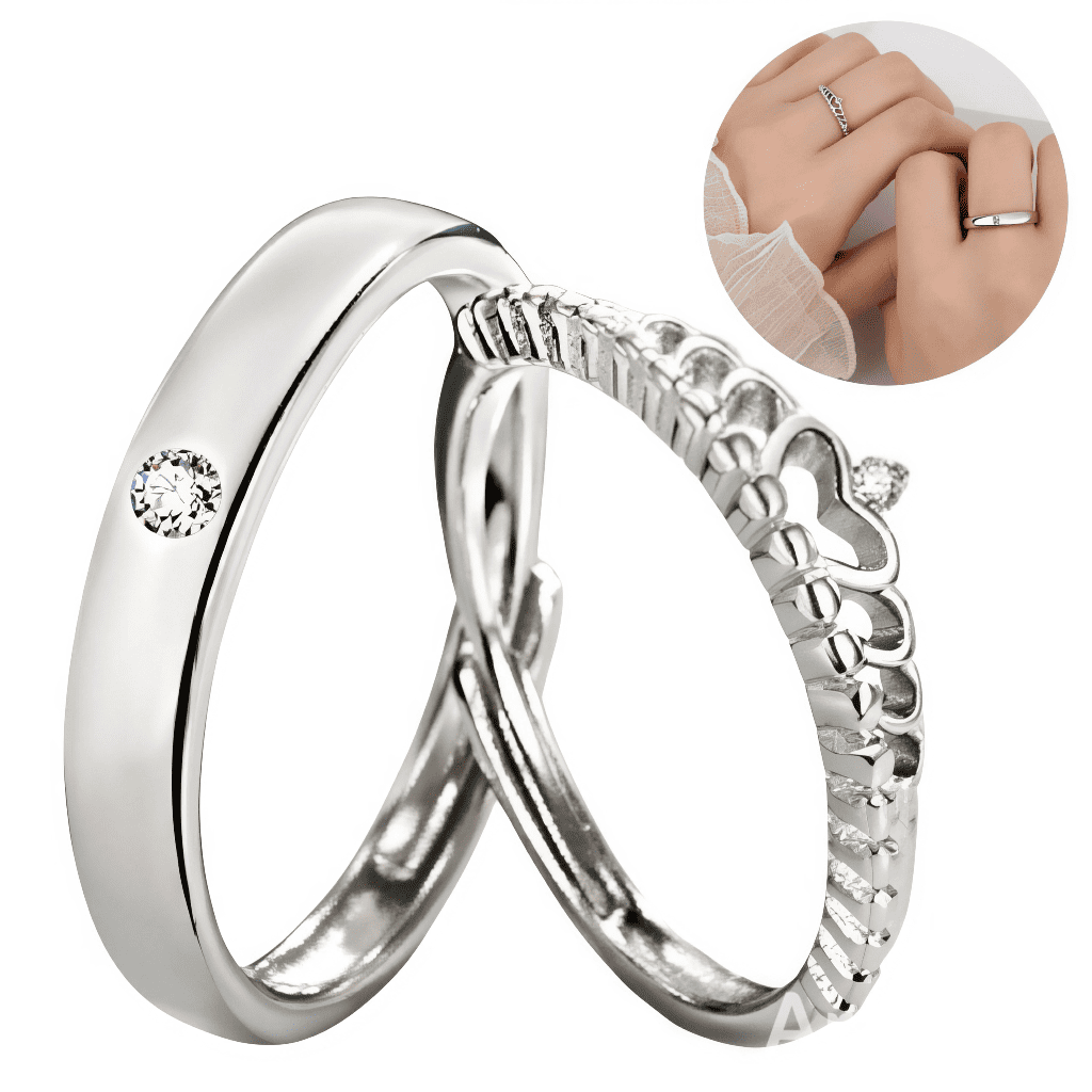 ANILLO DE PAREJA AJUSTABLE ANGEL Y DEMONIO PLATA - 1