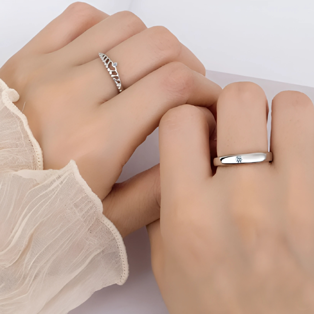 ANILLO DE PAREJA AJUSTABLE ANGEL Y DEMONIO PLATA - 2