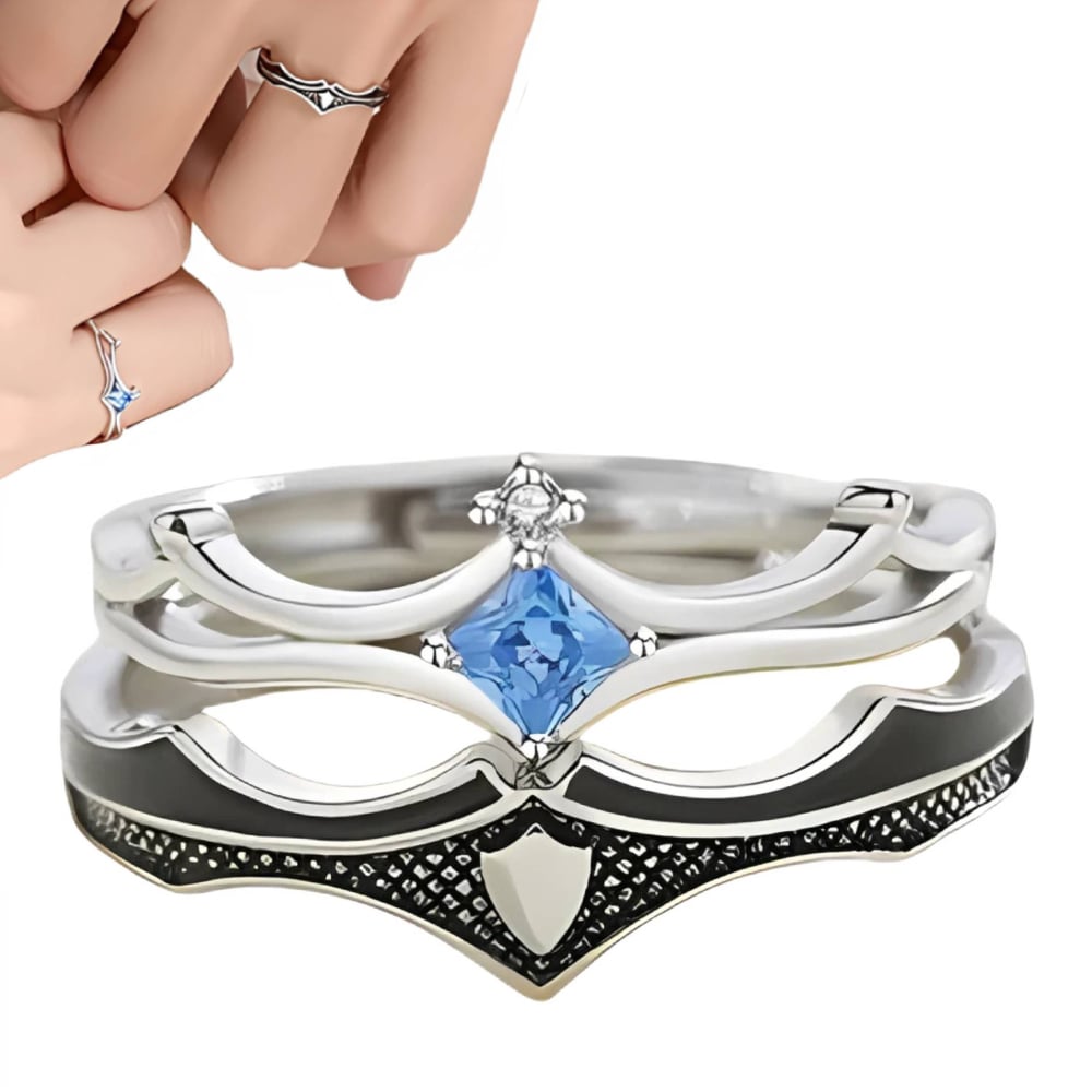 ANILLO DE PAREJA AJUSTABLE DONCELLA Y CABALLERO PLATA - 1