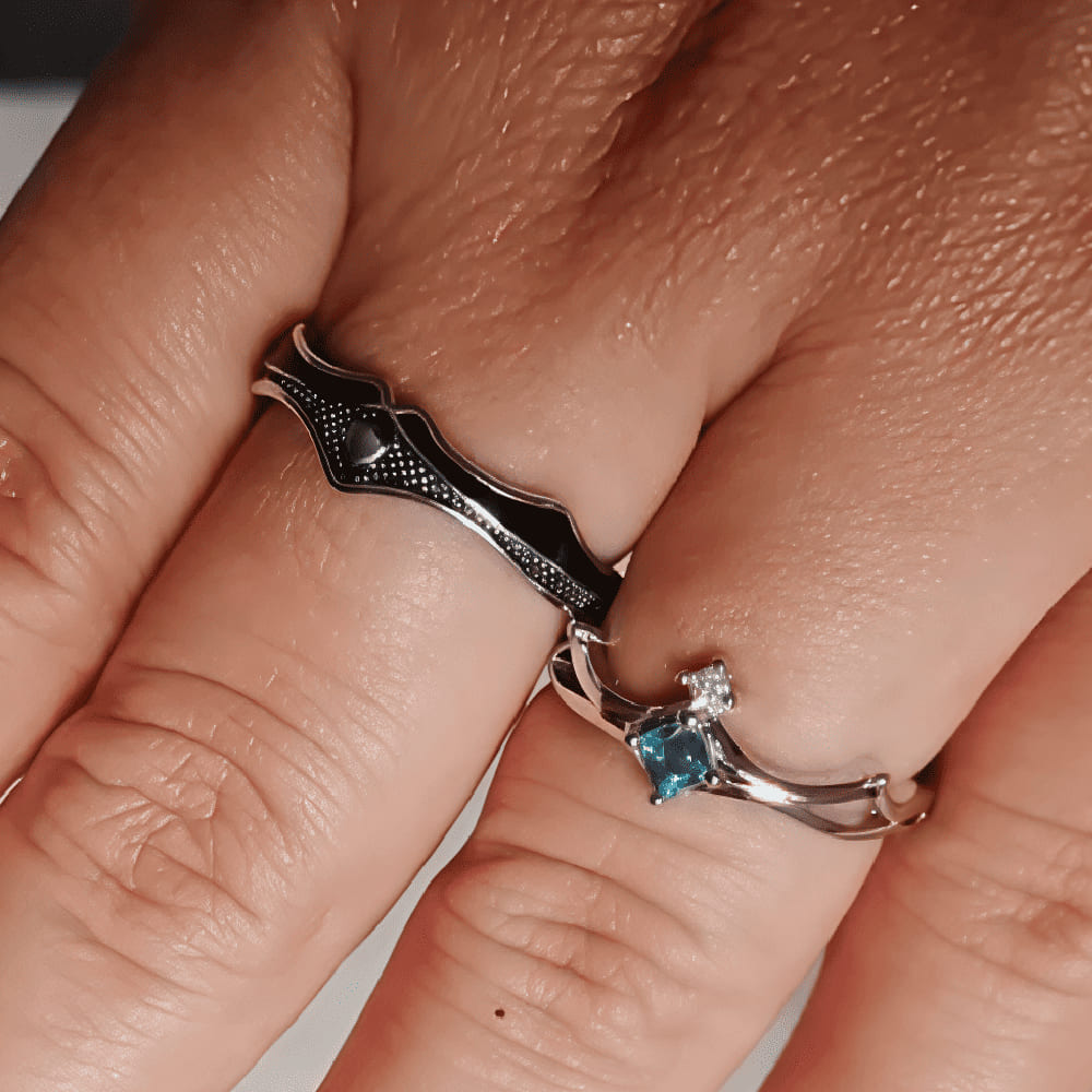 ANILLO DE PAREJA AJUSTABLE DONCELLA Y CABALLERO PLATA - 4