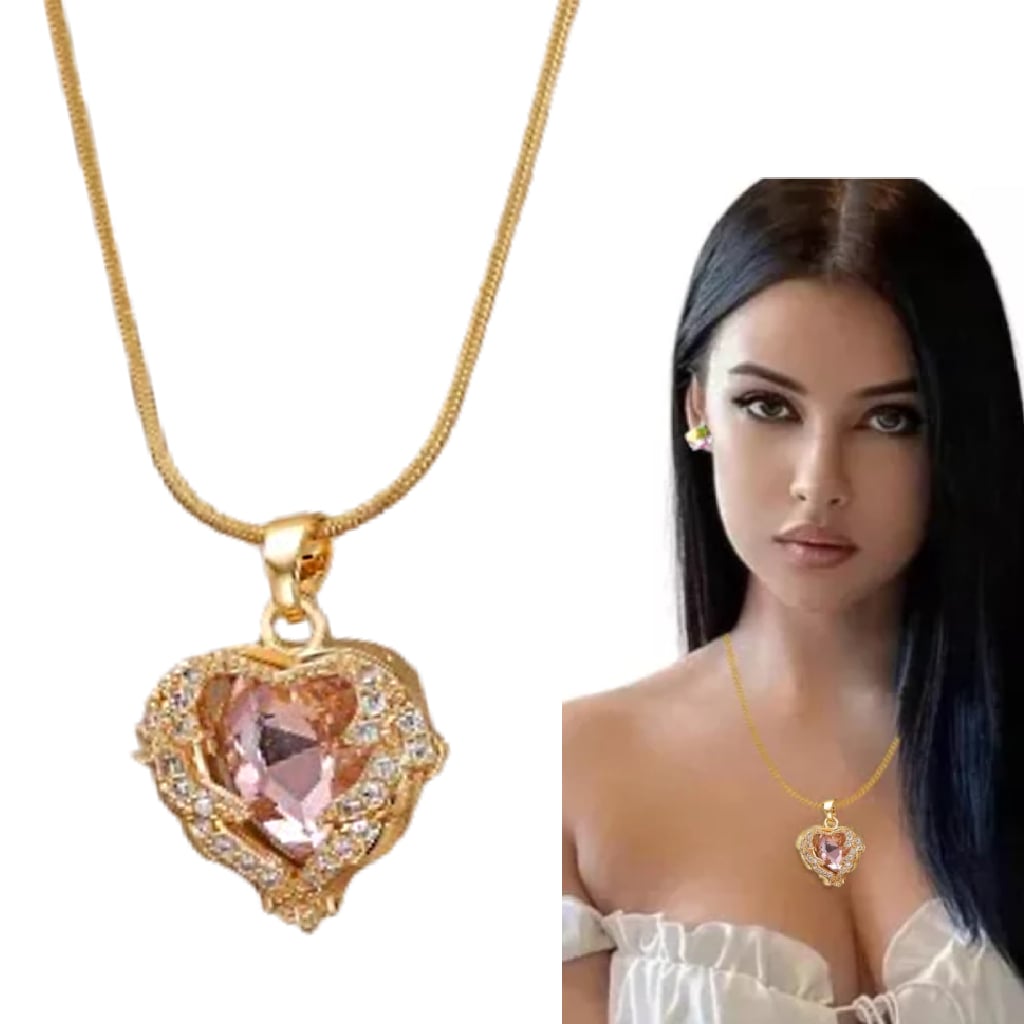 COLLAR CORAZON ROSADO PARA DAMA DORADO - 1
