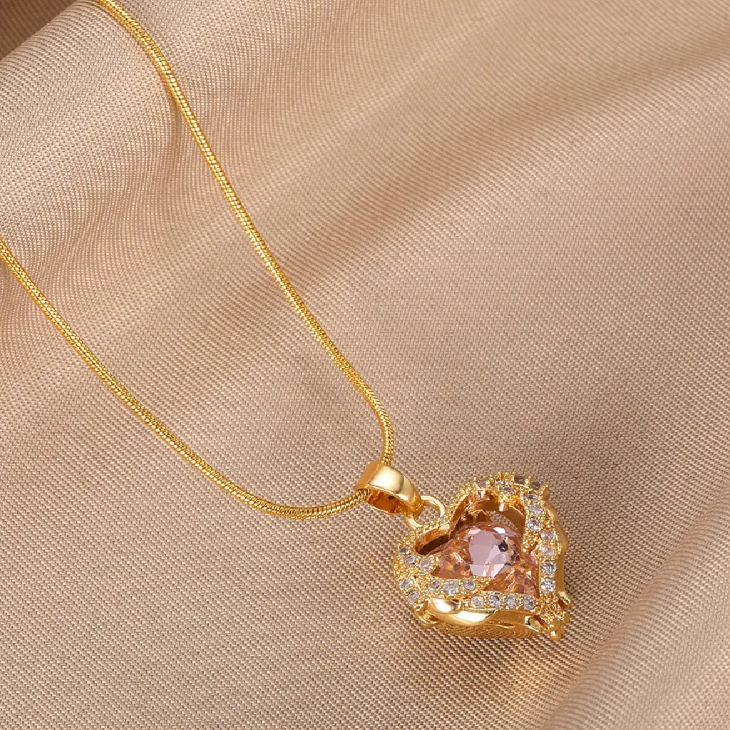 COLLAR CORAZON ROSADO PARA DAMA DORADO - 2