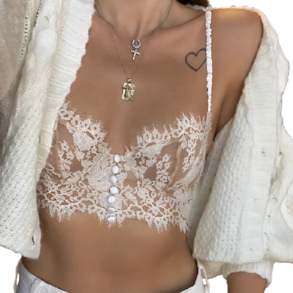 SEXY CONJUNTO SUJETADOR BRALETTE TANGA ENCAJE BLANCO - 2