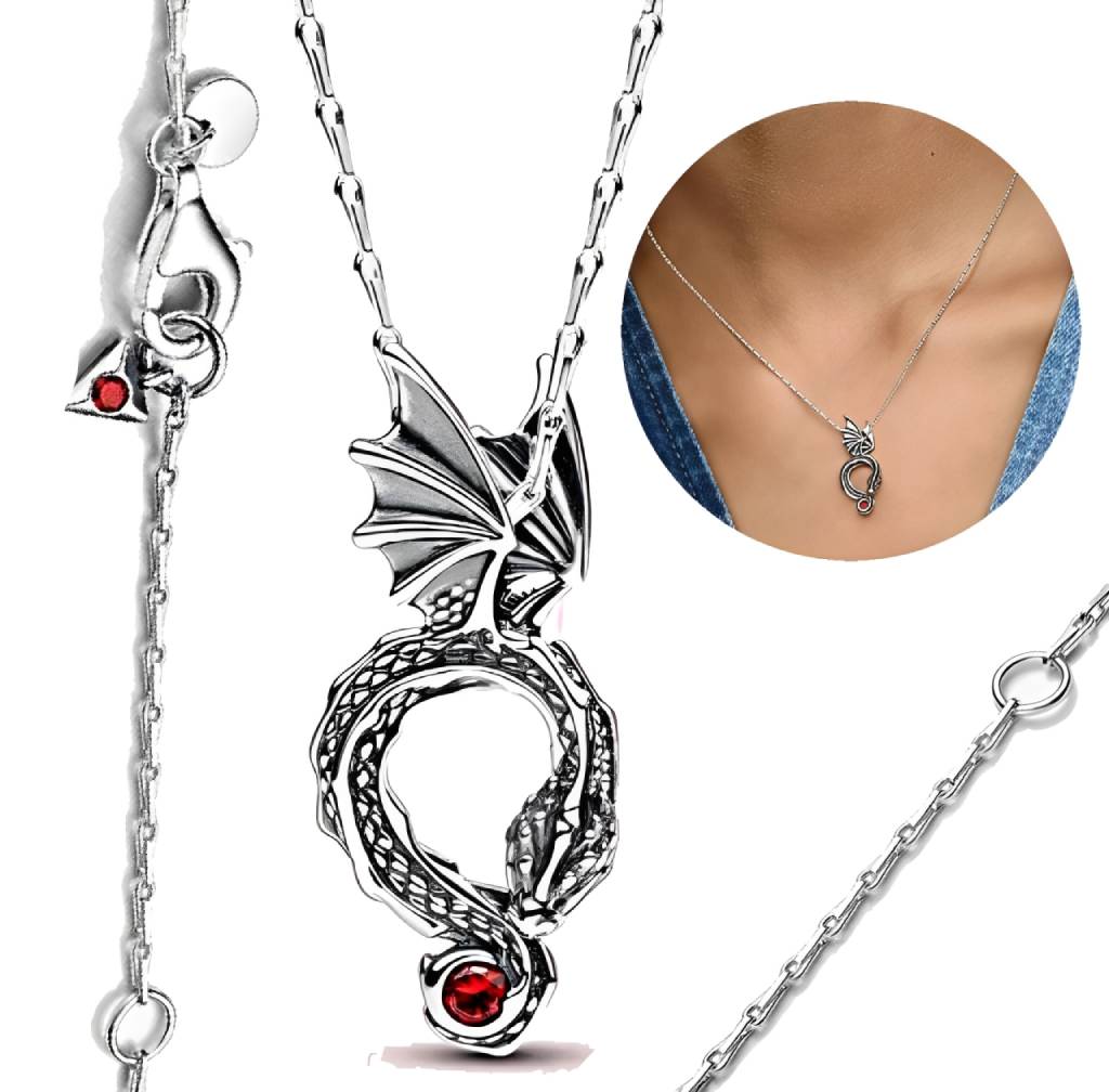 COLLAR DE MUJER DRAGON PLATEADO - 1