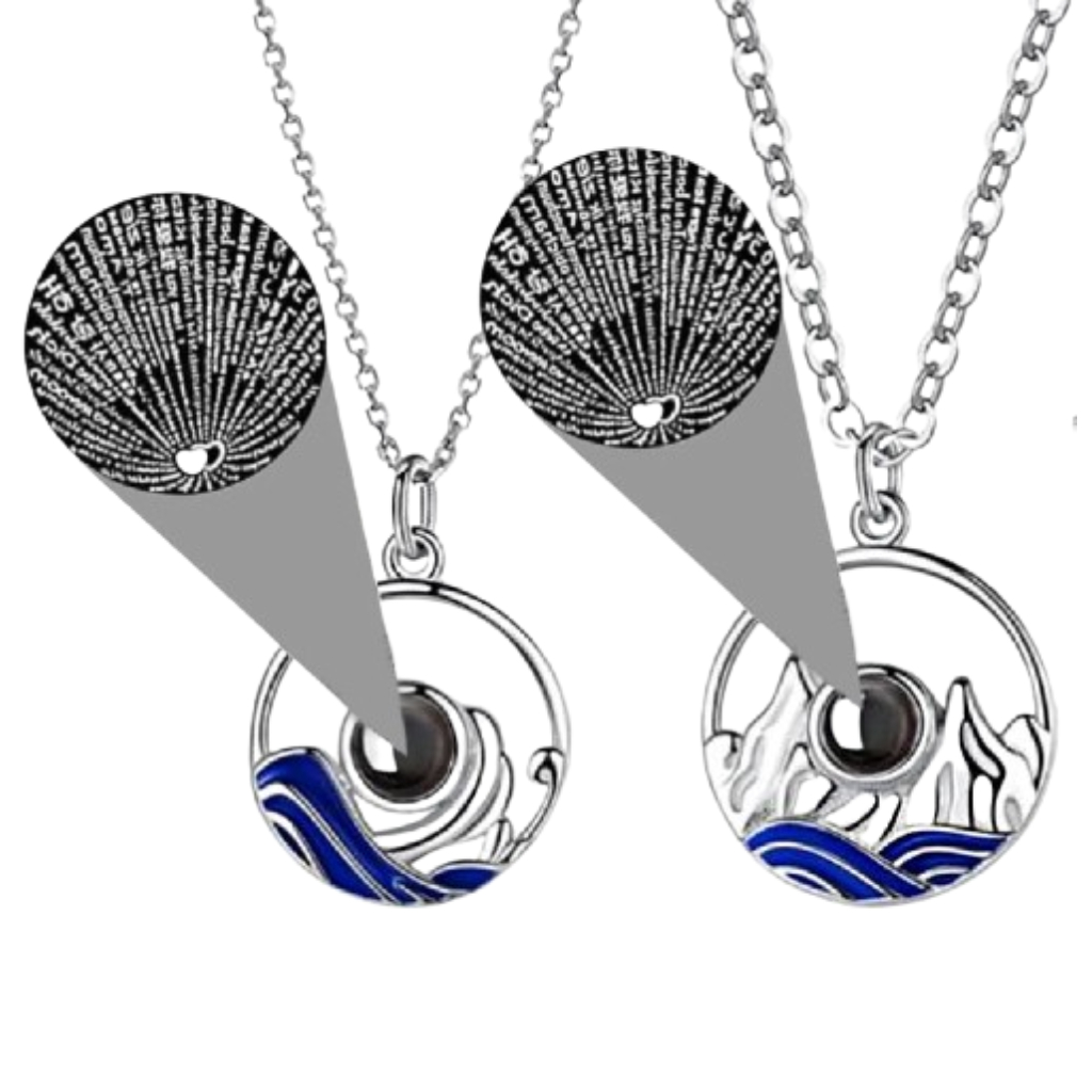 COLLAR DE PAREJA PROYECTA 100 IDIOMAS MONTAÑA Y OCEANO PLATA - 1