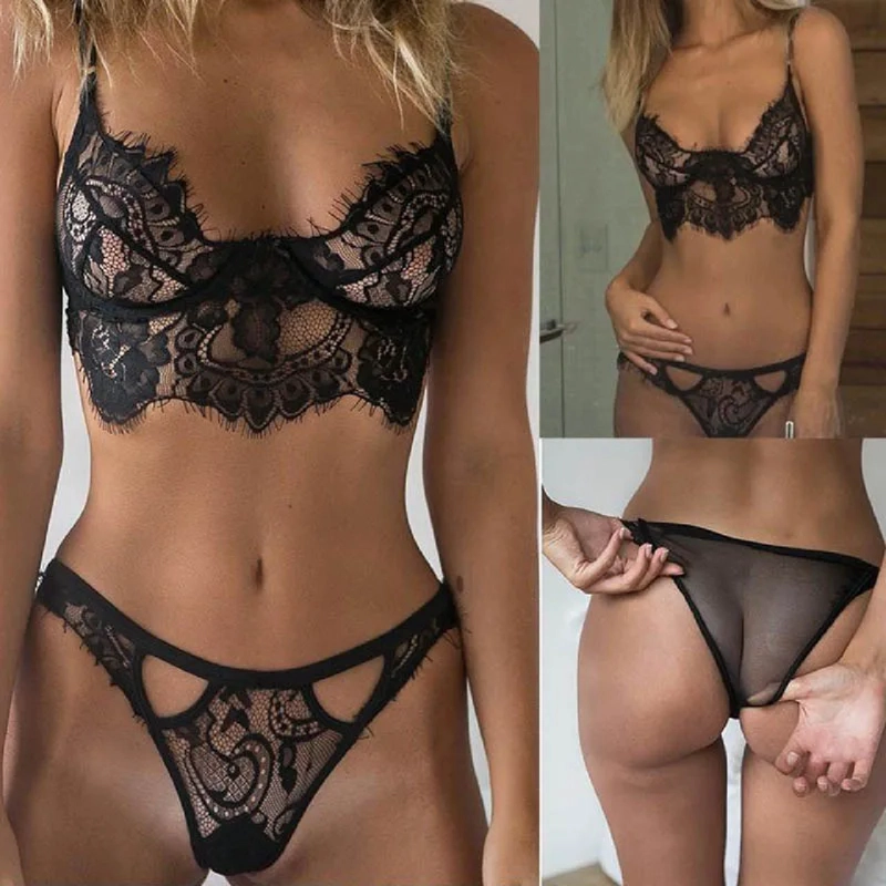 ROPA INTERIOR SEXY CONJUNTO SUJETADOR TANGA ENCAJE - 2
