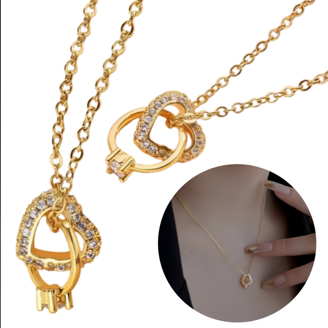 COLLAR CORAZON Y ANILLO PROMESA DE ZIRCONIA DISEÑO UNICO - 1