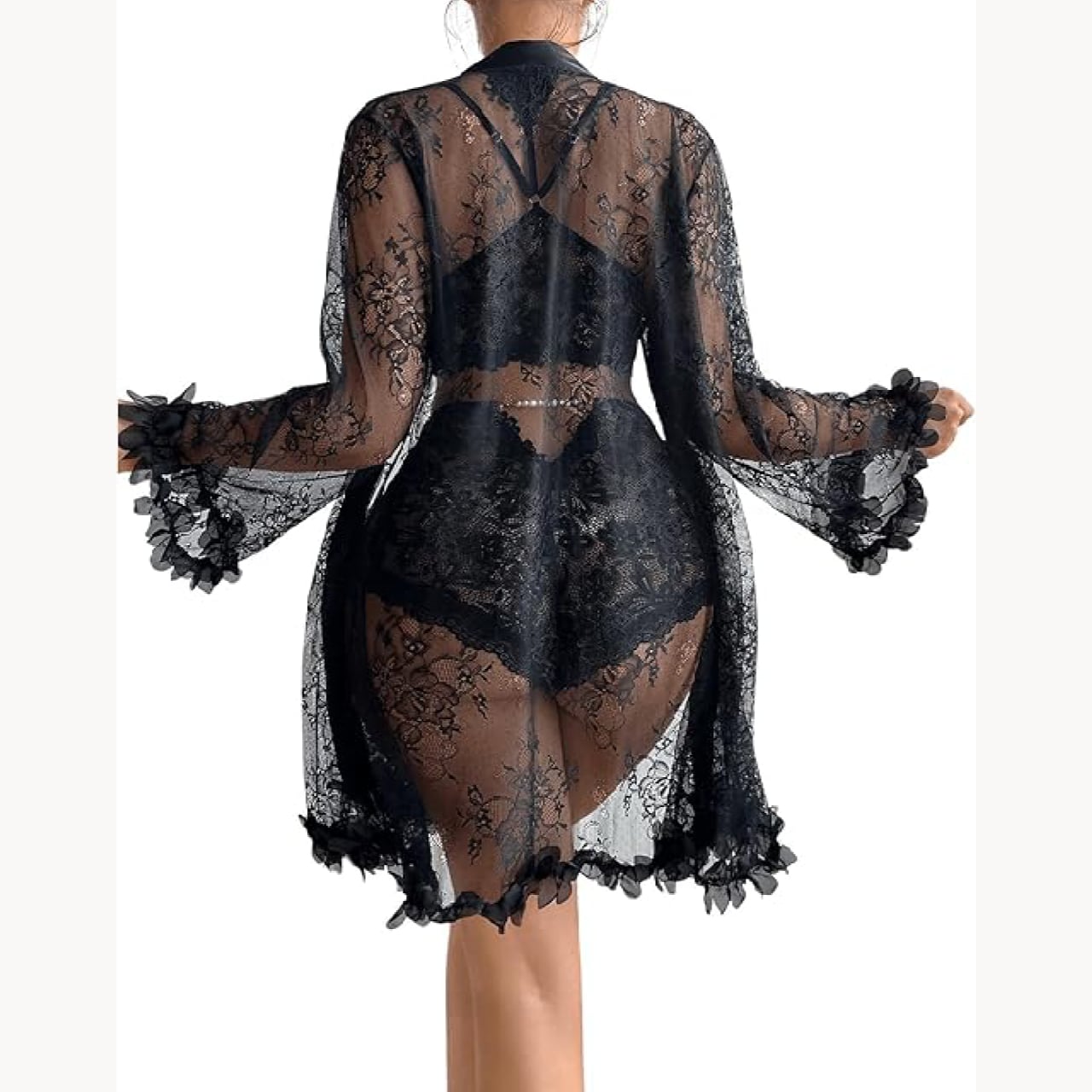 CONJUNTO PIJAMA 3 PIEZAS MUJER LENCERÍA DE ENCAJE ROPA DE DORMIR SEXY - 4