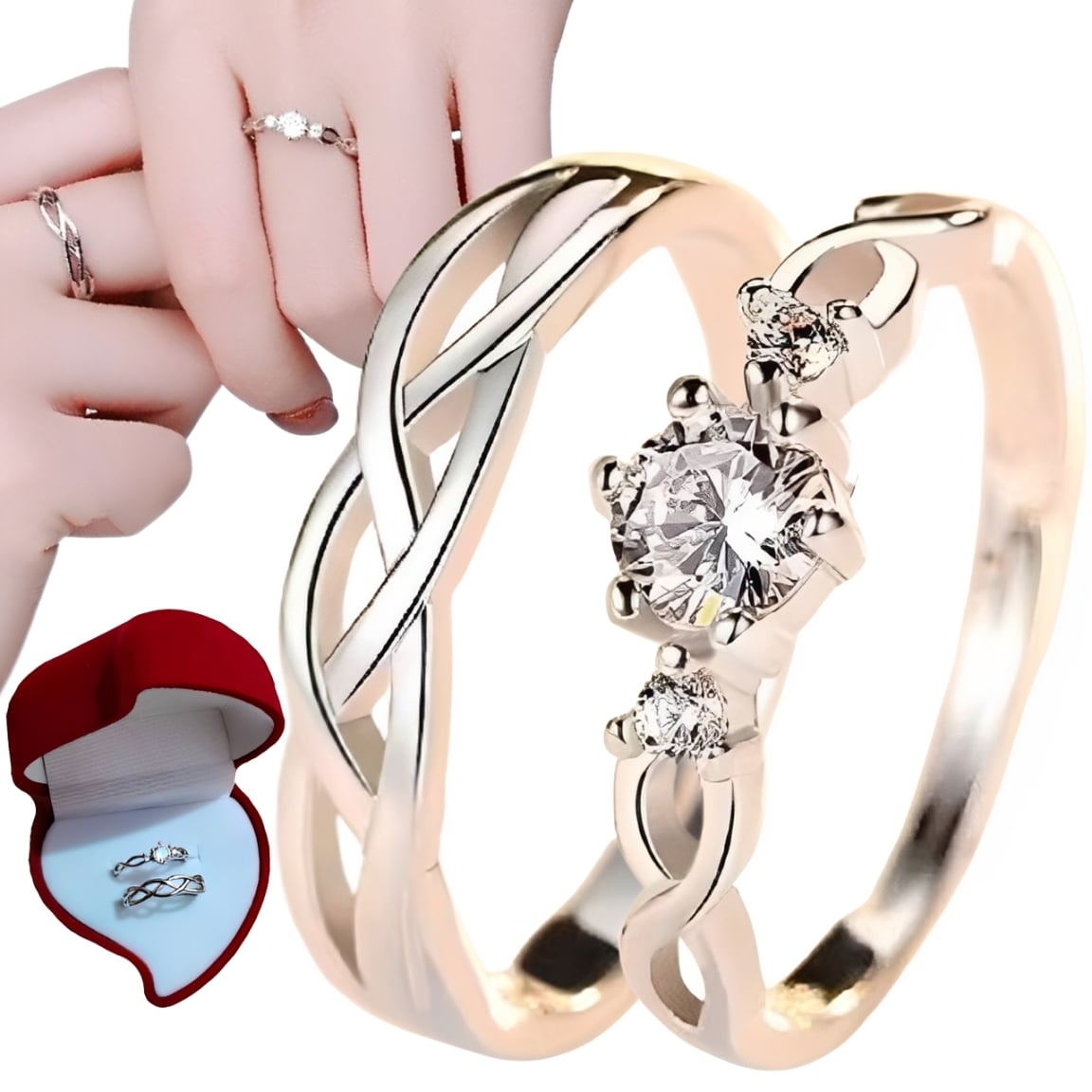 ANILLO DE PAREJA PROMESA DE AMOR - ENCHAPADO EN PLATA 925 DISEÑO EXCLUSIVO - 1