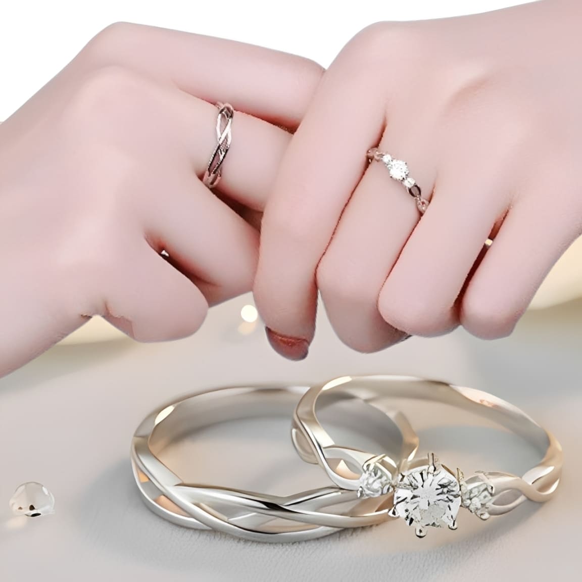 ANILLO DE PAREJA PROMESA DE AMOR - ENCHAPADO EN PLATA 925 DISEÑO EXCLUSIVO - 3