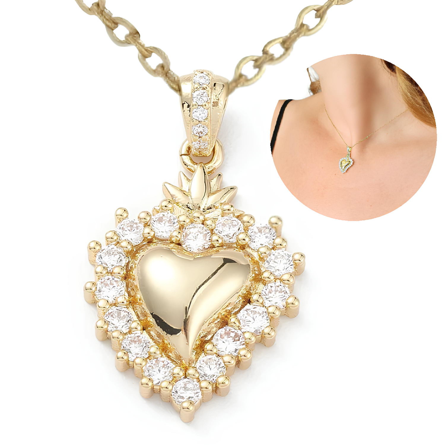 COLLARES MUJER CORAZÓN ZIRCONIA CÚBICA REGALOS NOVIA COLOR ORO - 1
