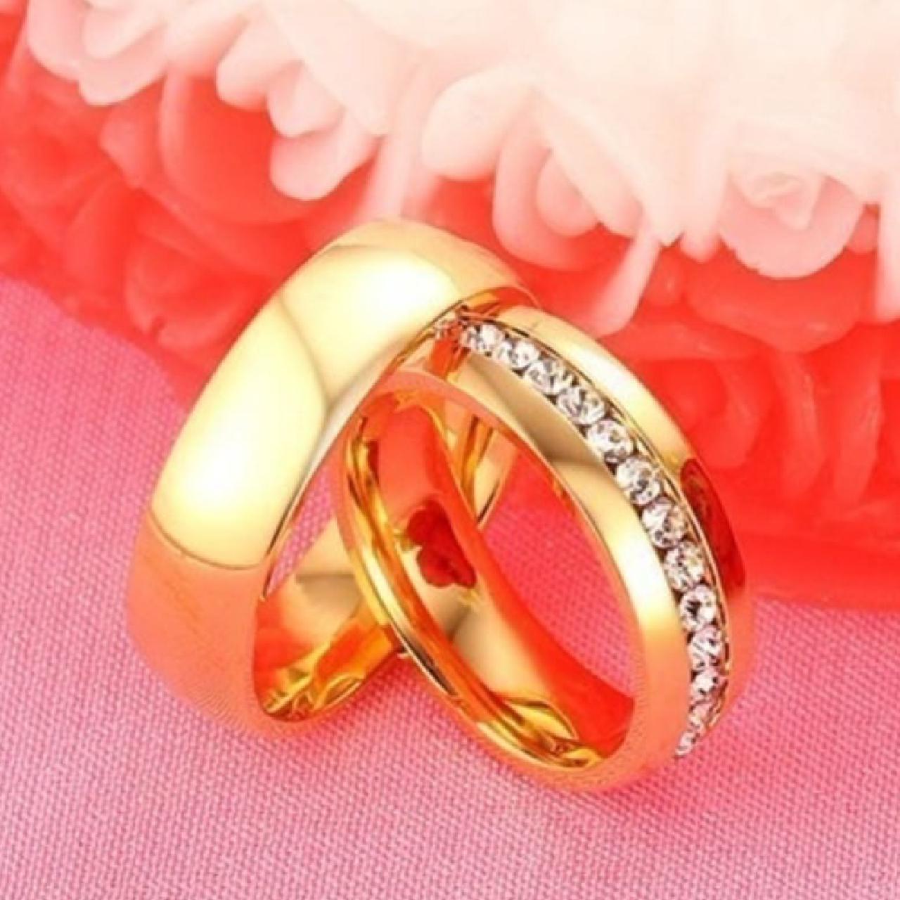 PAR ANILLOS PROMESA PAREJA DORADOS ANILLOS COMPROMISO ACERO - 6