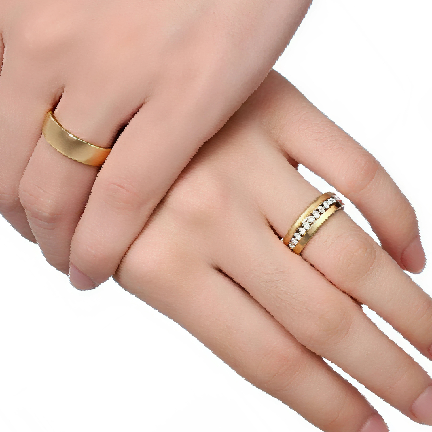 PAR ANILLOS PROMESA PAREJA DORADOS ANILLOS COMPROMISO ACERO - 8