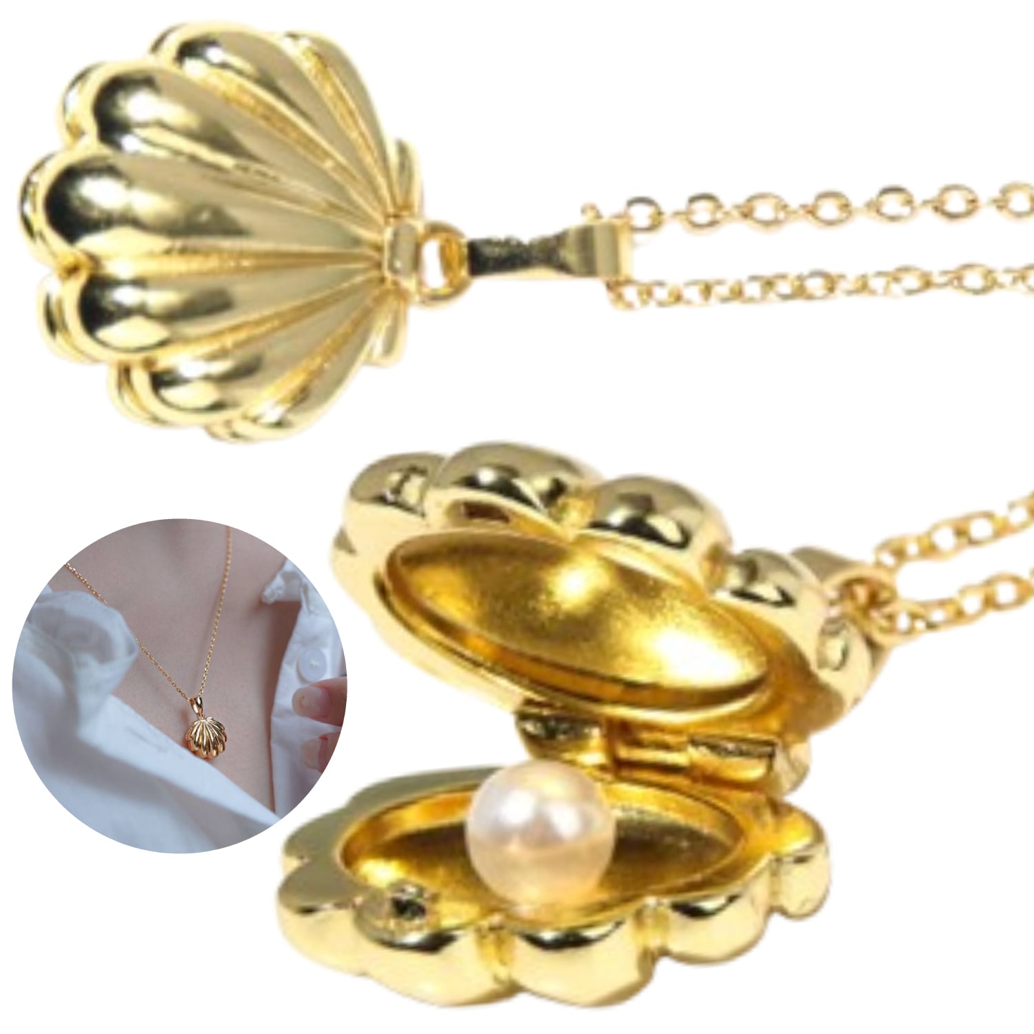 COLLAR CONCHA DE MAR PERLA COLOR ORO 50CM MIN + ESTUCHE - 1