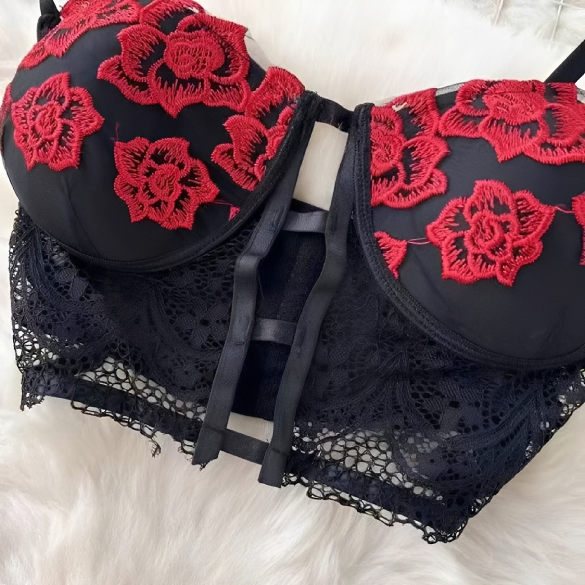 LENCERÍA ERÓTICA SEXY 2PIEZA ENCAJE LENCERIA MUJER INCLUYE MEDIAS BABY DOLL - 5
