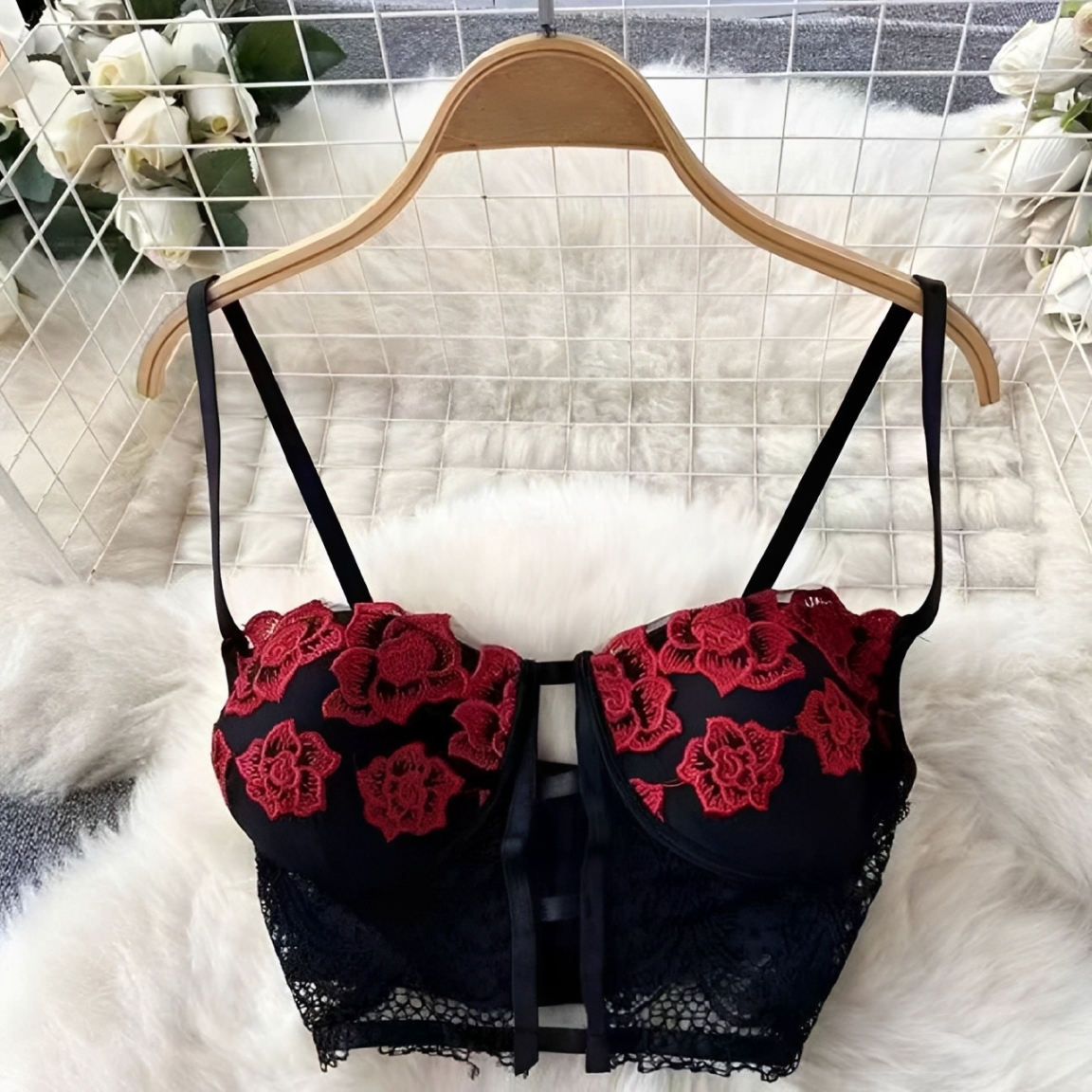 LENCERÍA ERÓTICA SEXY 2PIEZA ENCAJE LENCERIA MUJER INCLUYE MEDIAS BABY DOLL - 6