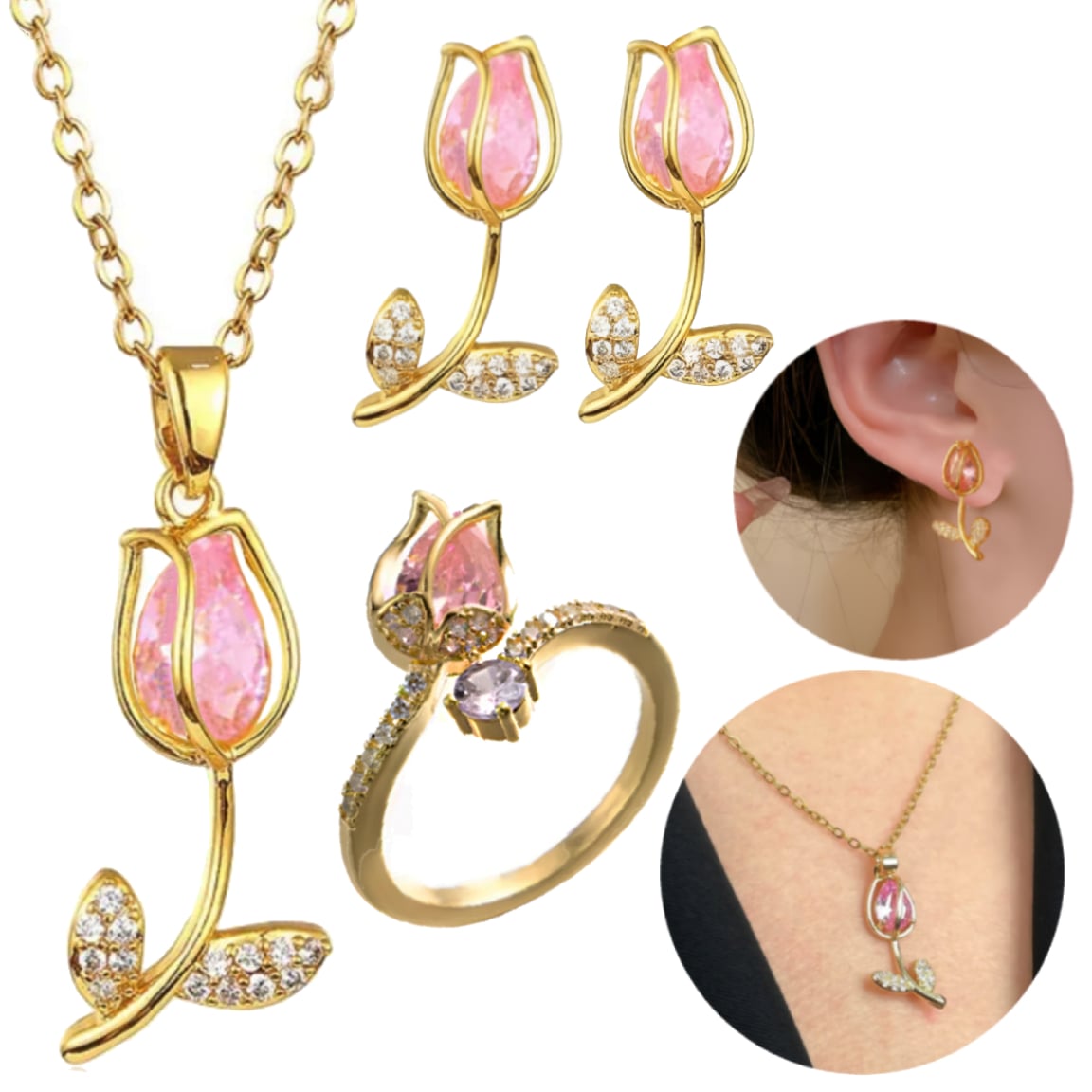 SET TULIPÁN ARETES Y COLLAR DAMA - PACK DE 4 UNIDADES REGALO - 1